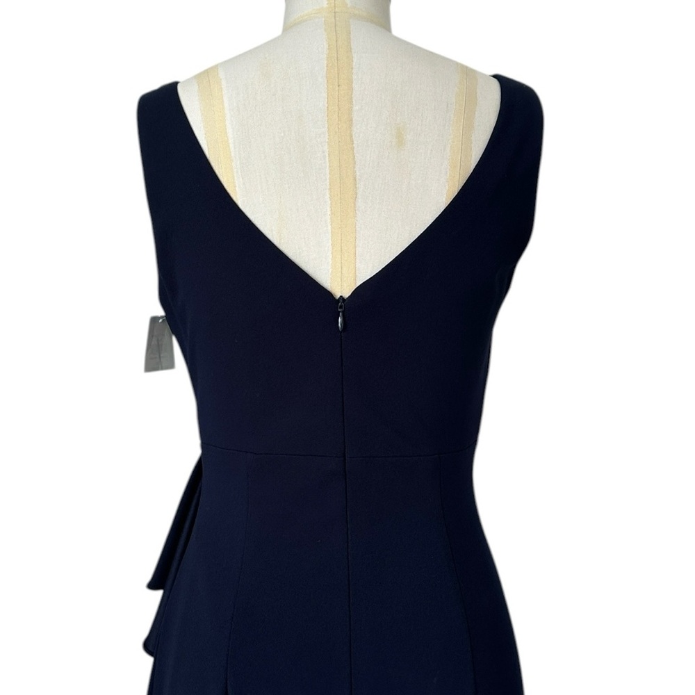 Betsy & Adam Candace Long V-neck Hi Low Cascade Dress Front Ruffle Navy Size 4 - Picture 12 of 15